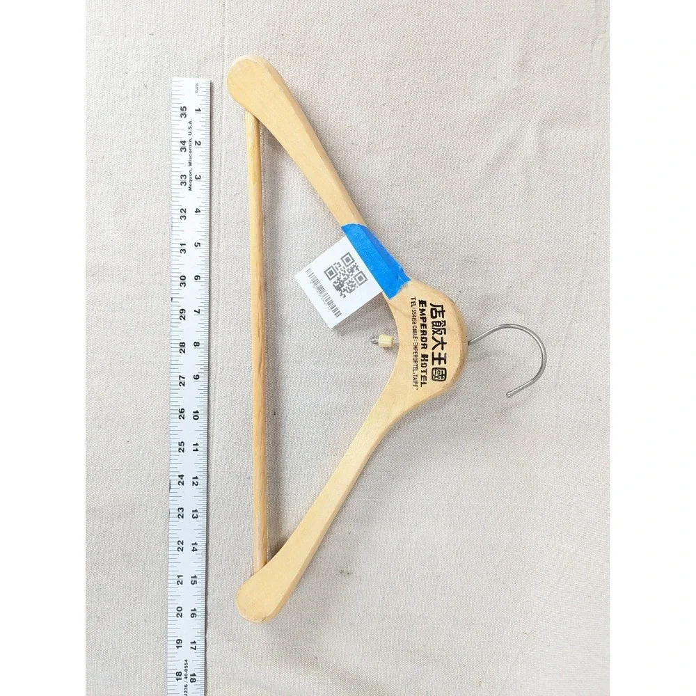 Vintage Emperor Hotel Taipei Wooden Clothes Hanger with EH Crown Logo Detail